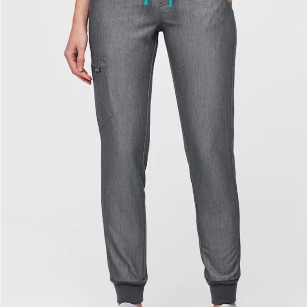 XS Figs Women's Grey Jogger Scrub Pants with Teal Drawstring